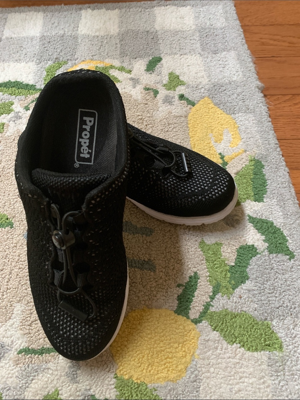 Propet Women's Black Knit Slip-On Sneakers with White Sole